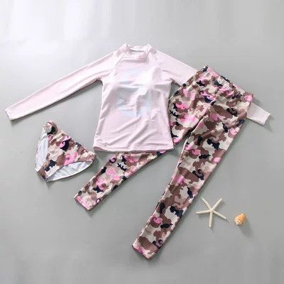 Комплект, купальник, камуфляжная водолазка, защита от солнца