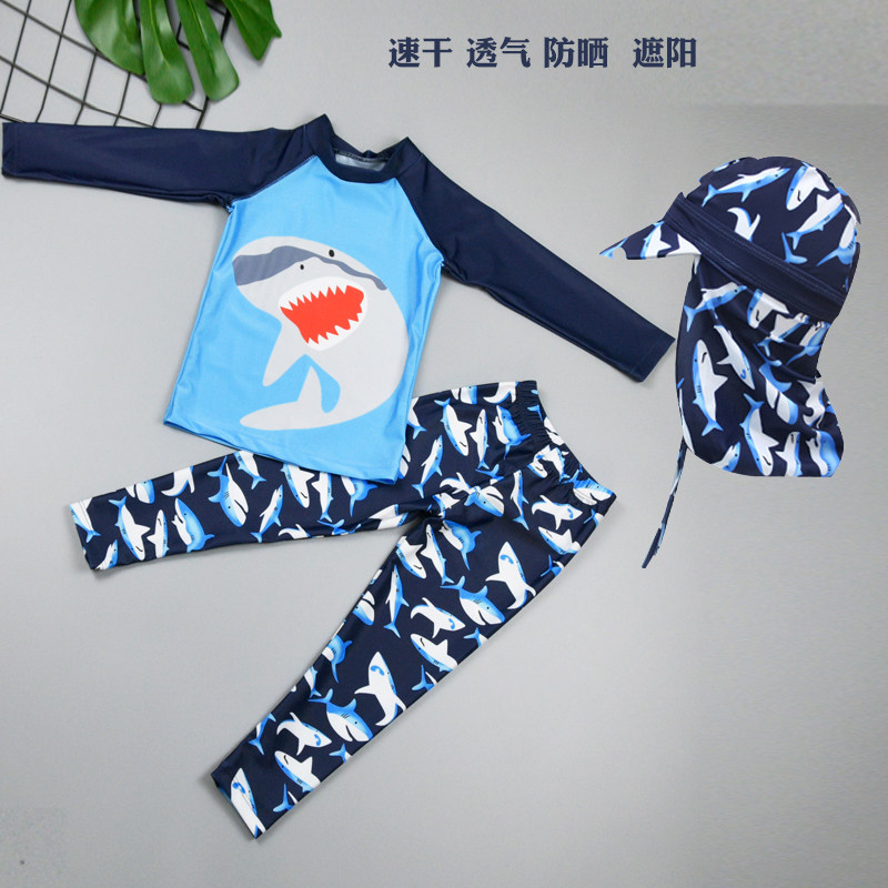Children's two-piece swimsuit big boy student boy long-sleeved trousers sunscreen quick-drying shark large size Korean wetsuit