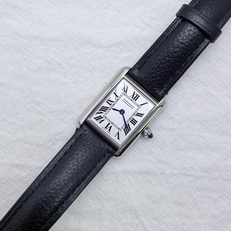 Couple's Tank Ultra-Thin Vj20 Quartz Movement 29.5Mm*22Mm Watch Small Square Watch Genuine Leather Strap