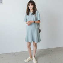 Pregnant woman dress summer short-sleeved short-sleeved summer pure cotton tide mom with little fresh bust skirt fairy dress