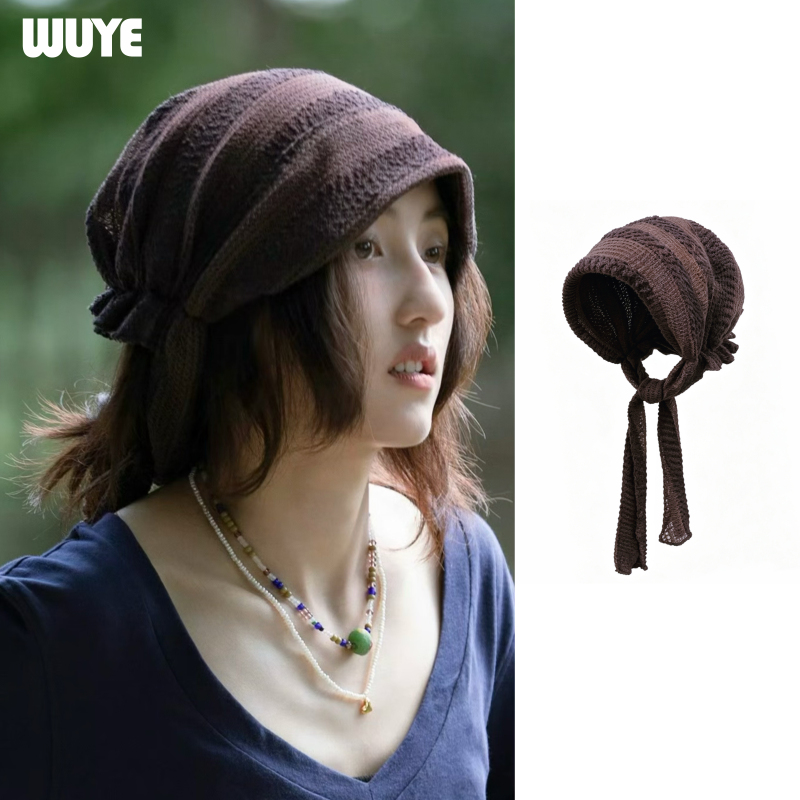[Same Style as Zhang Zifeng] Wuye Five Leaves | Summer Retro Cold Hat, Purple Tie-Up Turban Hat, Head Wrap Hat