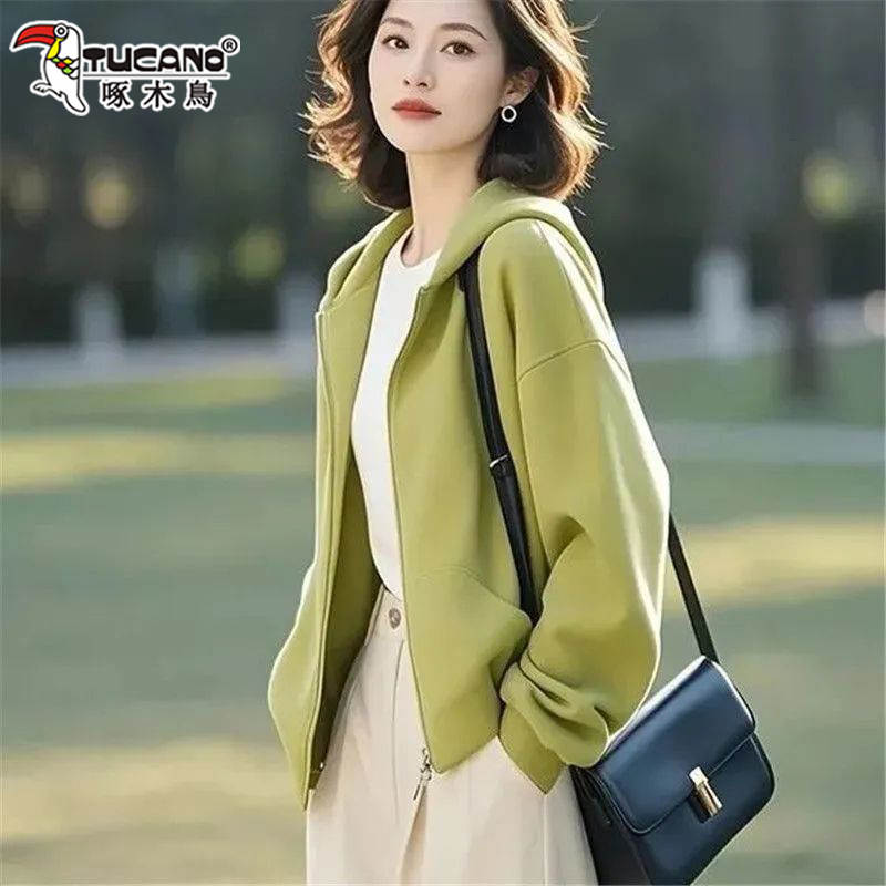 Woodpecker Fashion Casual Hooded Cardigan Jacket for Women 2026 Spring and Autumn New Loose Slimming Jacket Stylish Top