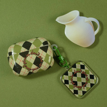 Shell test in ancient green plaid suitable for AirPodspro earphone sleeve advanced sense niche retro protection soft shell