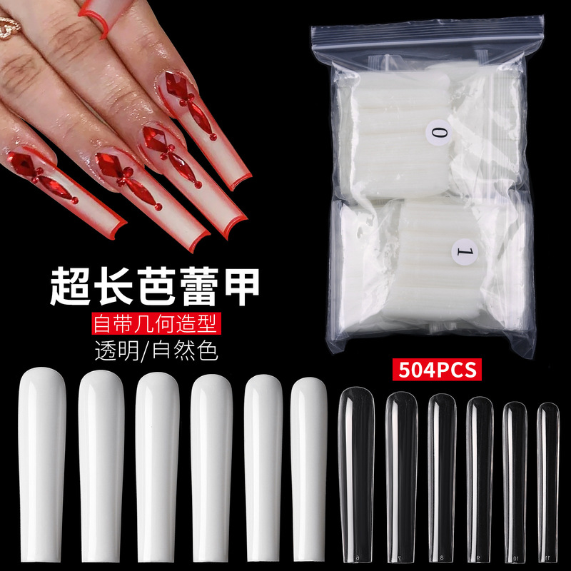 Extra-Long Ballet False Nails, Full Coffin-Shaped Nails, Art Dance Wearable Nails, Nail Extensions, Real Nails, European and American Transparent Nail Tips