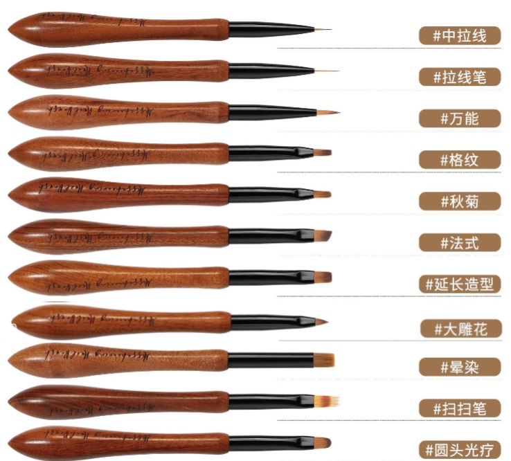 Nail Art Pen Gourd Pen Walnut Wood Sandalwood Handle Line Drawing Flower Outlining Painting Checkered French Gradient Smudge Brush
