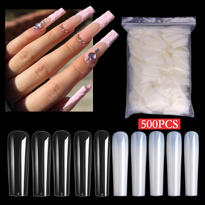 Nail Tips Square Extra-Long XXL Ballet Coffin Fake Nails Transparent Full Cover Wearable Nails Seamless