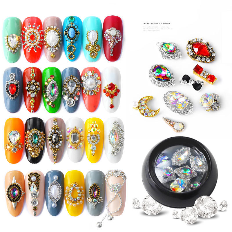 Net Red Medecor Alloy Metal DIY National Wind Nail Decoration Water Drill Pearl Butterfly Knot Five Color Mixed Drill
