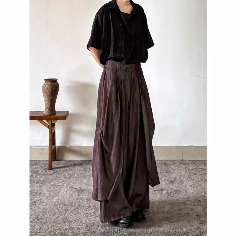 Tailor's Seam Seaman Cicada Cocoon_Old Red Patchwork Relaxed Elegant Vintage Skirt Pants