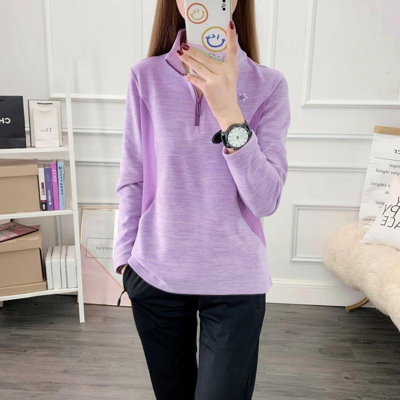 2022 early spring quick-drying warm quick-drying fleece women's bottoming color matching quick-drying T-shirt walking stand collar long sleeves