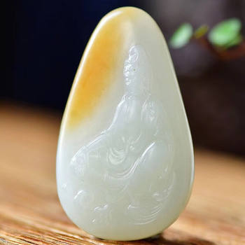 The birthplace of hotan jade qiemo guanyin pendant men's and women's necklace pendant jade tag for birthday gift 56*33*12mm