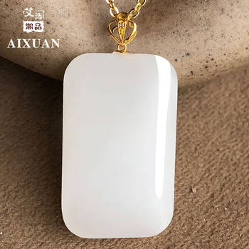 Aixuan trendy 18k gold inlaid hetian jade pendant ping an wu shi brand jade pendant women's necklace new year gift