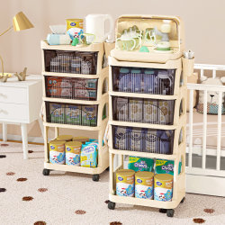 Stroller Storage Rack Baby Supplies Multi-Layer Storage Rack Bedside Baby Feeding Table Removable Plastic Storage Cabinet