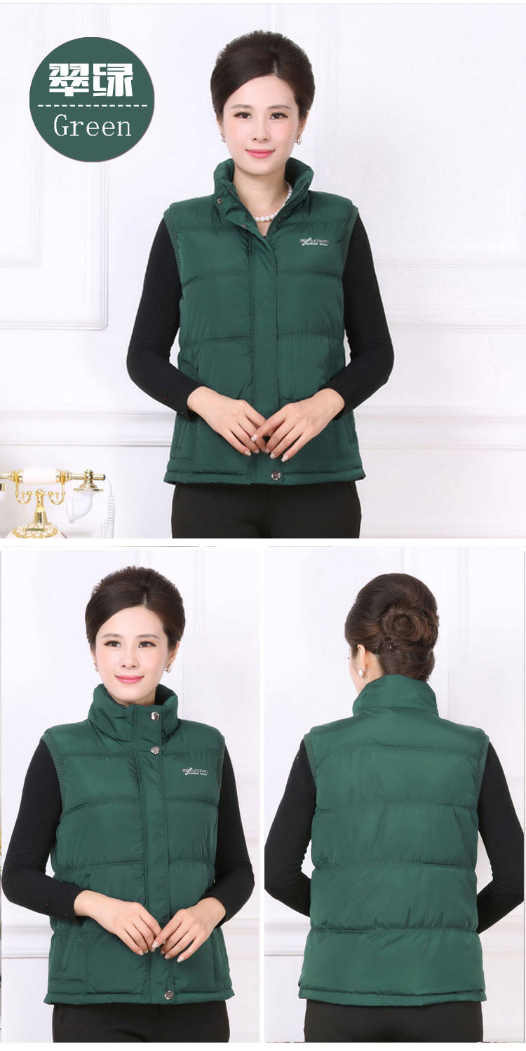 Phụ nữ trung niên và già xuống áo bông đứng cổ áo ngắn mẹ trung niên mùa thu và mùa đông ấm áp áo vest vai lớn quần áo độn bông áo khoác nữ hàn quốc