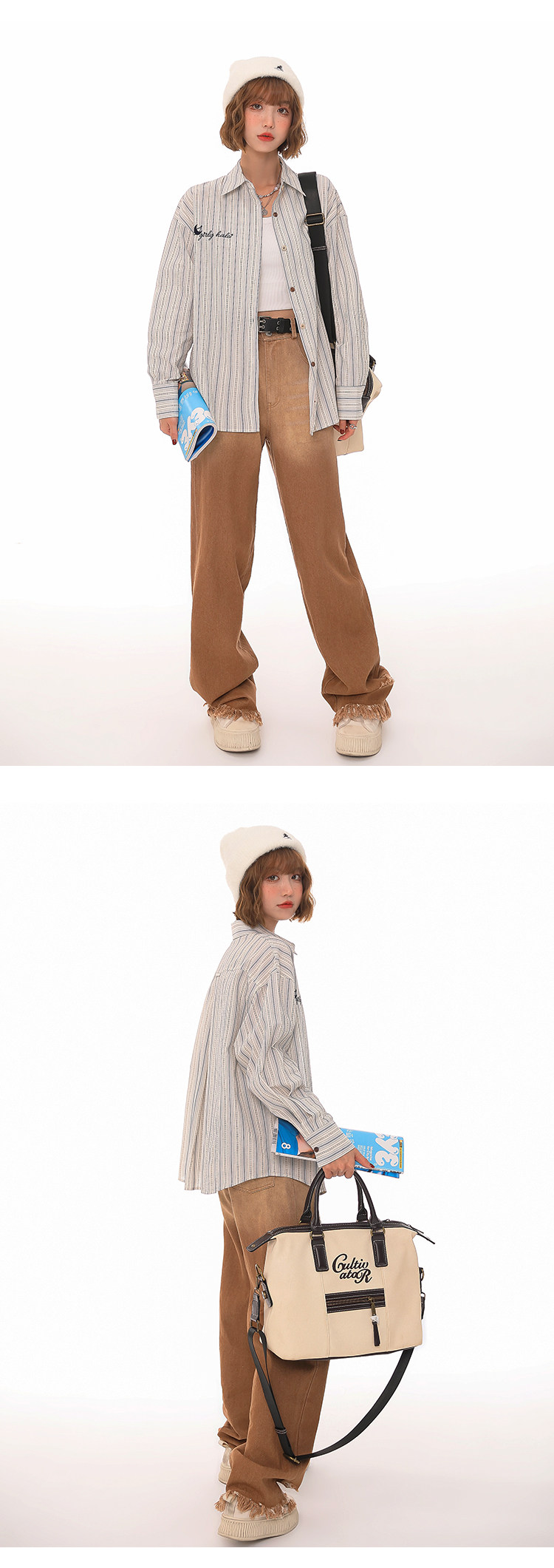 Girlyhalo институт ветер полоса осень и зима дикий поездка свободный рубашка с длинными рукавами куртка тонкий 