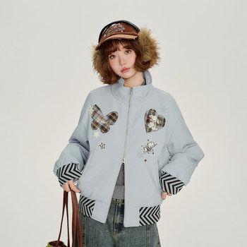 Girlyhalo ການອອກແບບ retro ອາເມລິກາ embroidered ຢືນ collar jacket ຝ້າຍສໍາລັບແມ່ຍິງລະດູຫນາວ jacket ວ່າງອົບອຸ່ນໃຫມ່