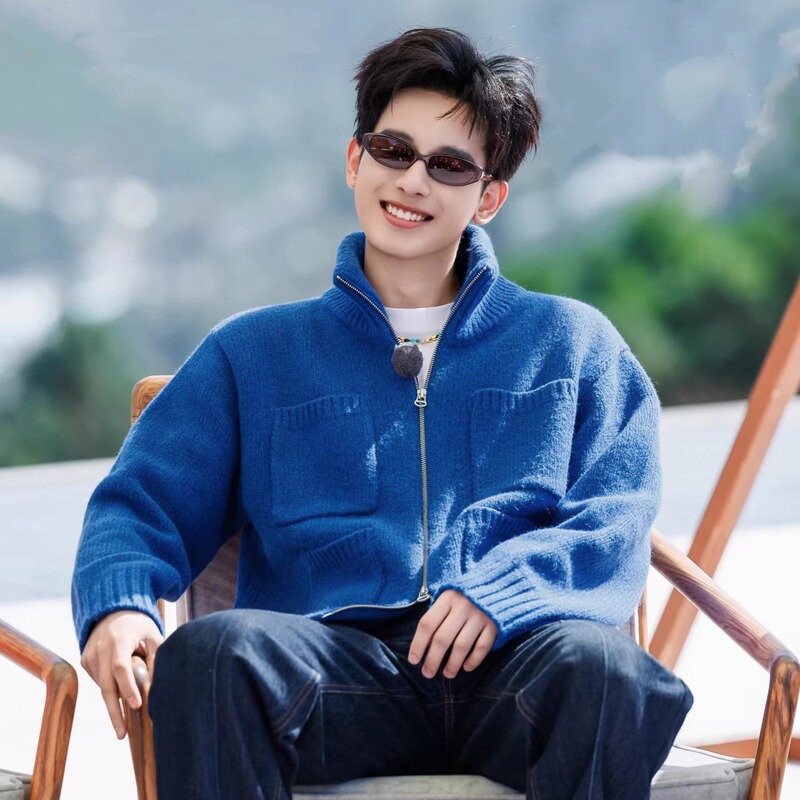 Set Off Now 3 Hu Xianxu Style Turtleneck Sweater Jacket Trendy Autumn and Winter Lazy Zipper Knit Cardigan for Men and Women