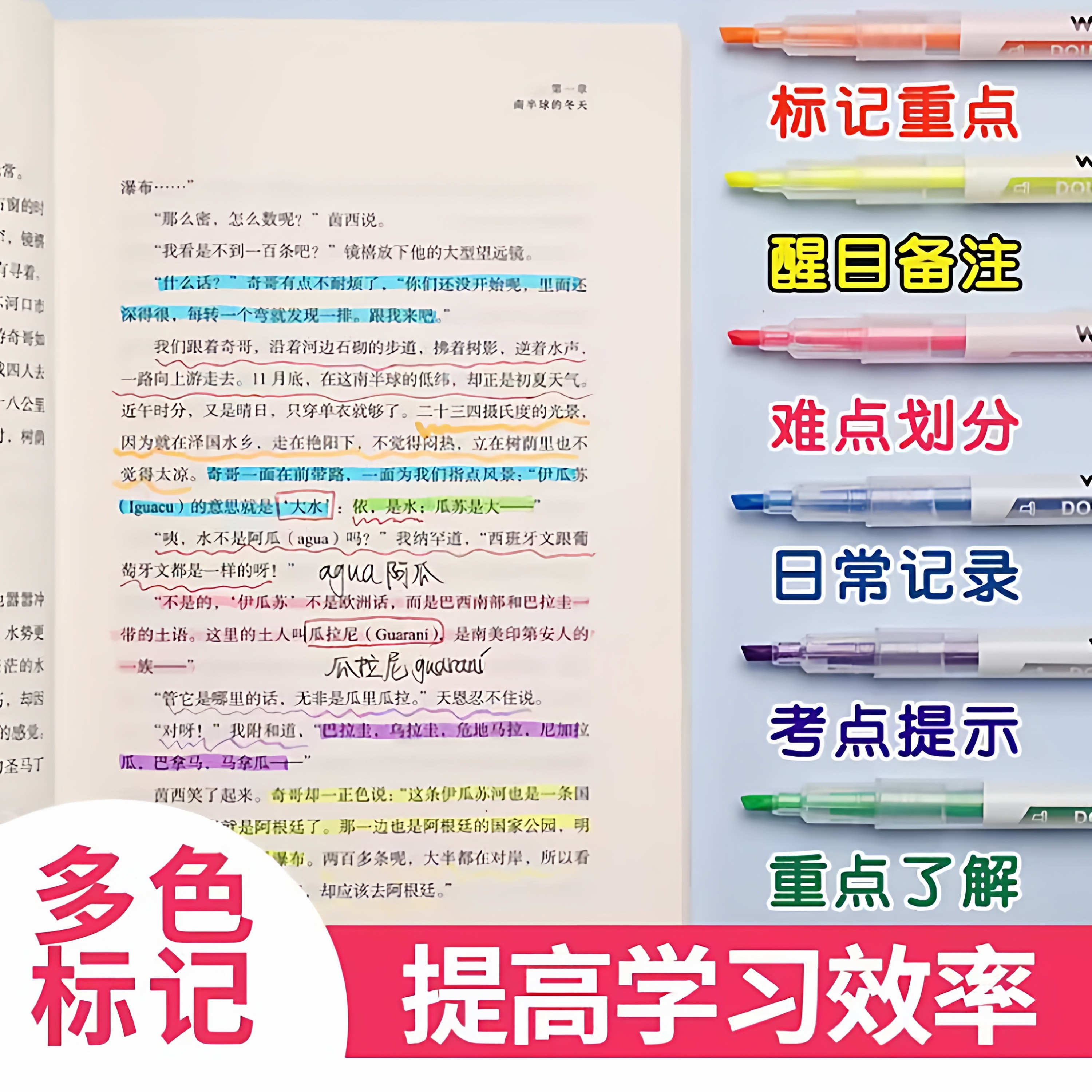 Highlighter Marker Pen for Students, Colorful Marker for Highlighting Key Points, Special for Elementary and Middle School Students, Large Capacity