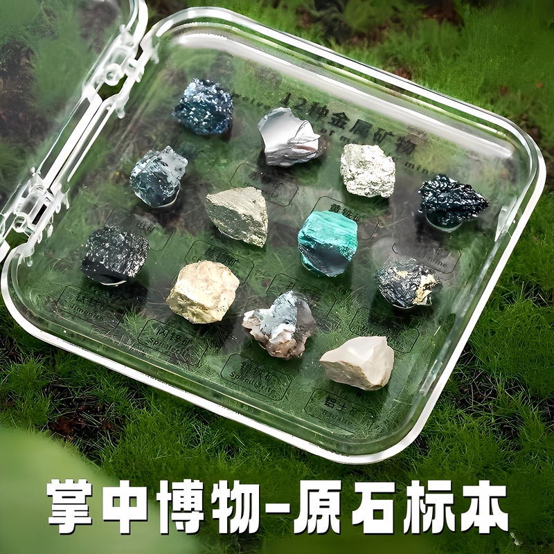Exploring Nature: 12 Types of Natural Crystal Mineral Gemstone Specimens, Children's Geological Stone Raw Stone Gifts, Study Room Decorations