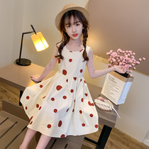 Girls dress Summer 2024 new summer dress Children foreign air CUHK Fairy Netting Red Summer Pure Cotton Thin dresses