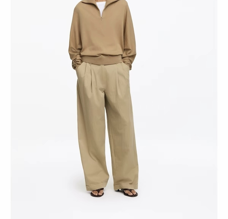 Ark Women's Cotton Loose High-Waisted Straight Chino Pants Beige Autumn New Style 1351736002
