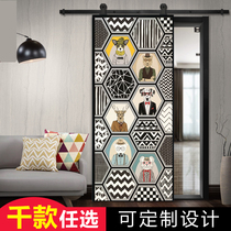 Color carving door Barn door Sliding door Glass door Bathroom door Kitchen interior wooden door Cloakroom Push-pull hanging track