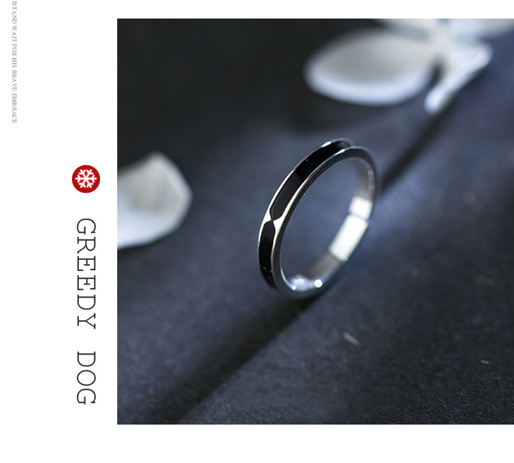Nhẫn đen đơn giản cá tính nữ Nhật Bản và Hàn Quốc 925 sterling bạc ins lạnh gió thực phẩm nhẫn sinh viên hipster hoang dã - Nhẫn nhẫn pnj nữ