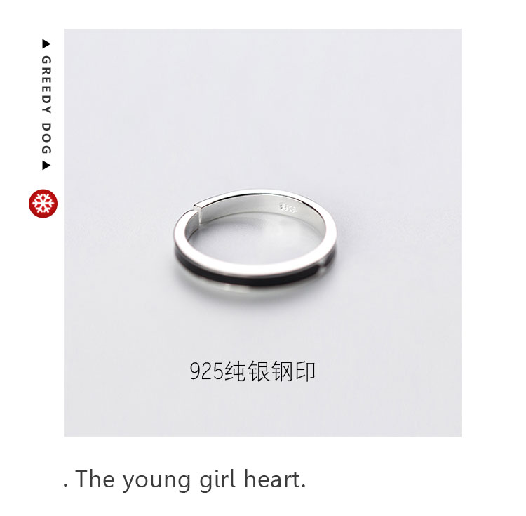 Nhẫn đen đơn giản cá tính nữ Nhật Bản và Hàn Quốc 925 sterling bạc ins lạnh gió thực phẩm nhẫn sinh viên hipster hoang dã - Nhẫn nhẫn pnj nữ