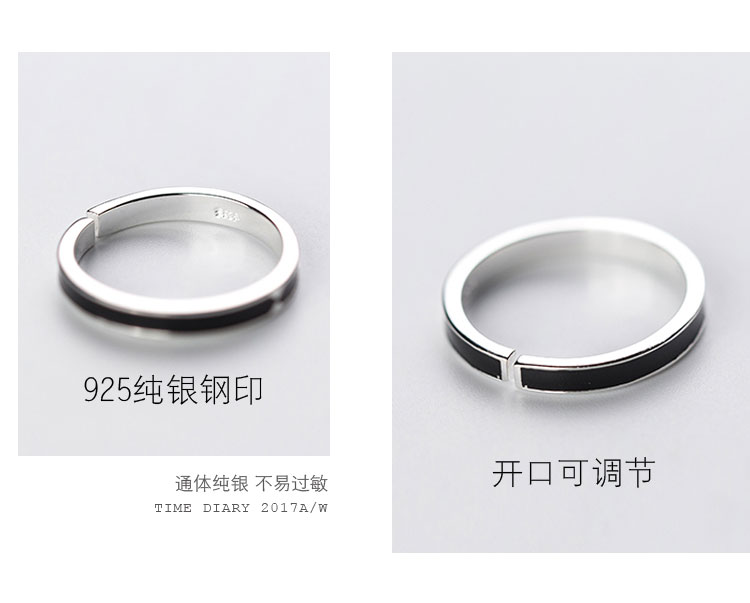 Nhẫn đen đơn giản cá tính nữ Nhật Bản và Hàn Quốc 925 sterling bạc ins lạnh gió thực phẩm nhẫn sinh viên hipster hoang dã - Nhẫn nhẫn pnj nữ