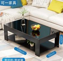 Simple tempered glass Nordic double-layer coffee table particleboard storage table personality commercial easy-to-clean style wood-based panel