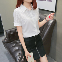 European station white shirt womens short sleeves 2021 new design sense niche professional wear dress temperament chiffon top