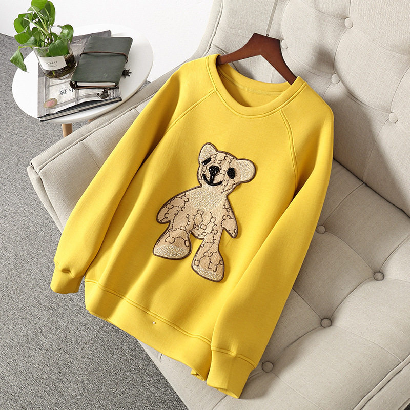 European station bear space cotton sweater women's autumn and winter 2022 new Korean version embroidered beaded round neck long-sleeved top