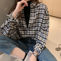 European station plaid shirt female design sense niche new 2021 loose retro Hong Kong flavor ins jacket jacket