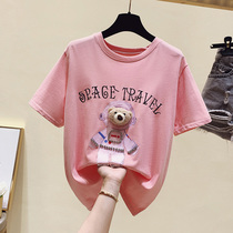 European station bear short sleeve T-shirt female loose Korean version design sense niche round collar half sleeve body shirt thin coat tide
