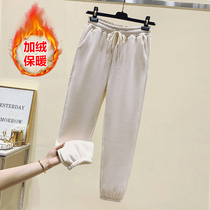 European station corduroy casual pants womens bunches in autumn and winter New velvet padded high waist slim Joker pants tide