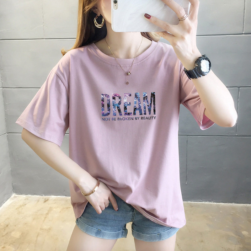 European station white short sleeve T-shirt female summer design sense niche 2021 new letter round neck big size shirt