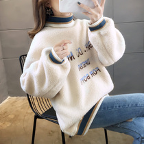 European station Wool Lamb women plus velvet thickened Korean version of loose 2021 new autumn and winter pullover lamb Velvet