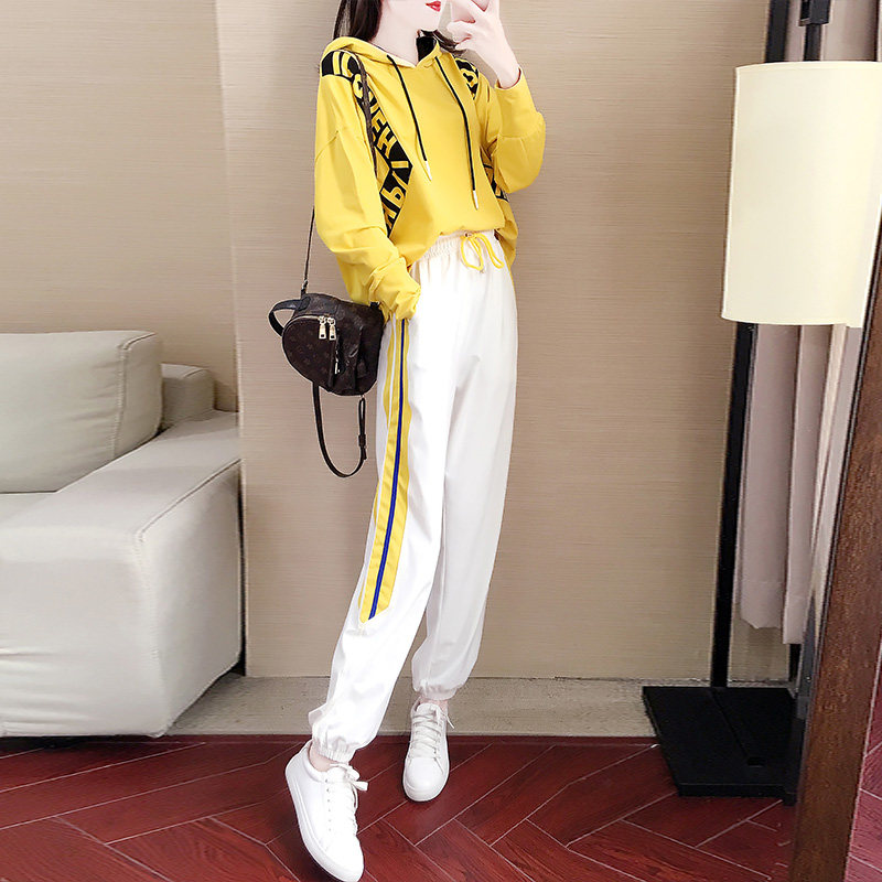 European station hooded sweatshirt casual sports suit women's spring and autumn 2021 spring and autumn new Korean fashion plus size trousers