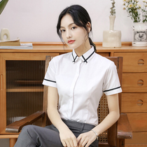 European station white shirt womens design sense summer large size short sleeve non-iron anti-wrinkle dress overalls temperament professional wear