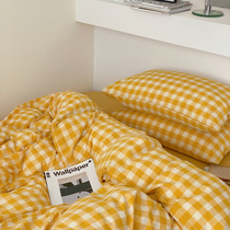  Simple cotton washed cotton four-piece Nordic style pattern cotton quilt cover sheet bed sheet type student dormitory bedding
