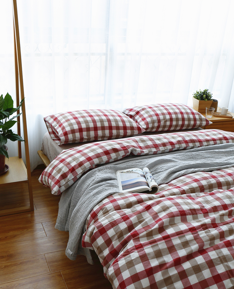Bông rửa bốn mảnh bông đơn giản màu kẻ sọc sọc giường bông quilt quilt trải giường trải giường 笠