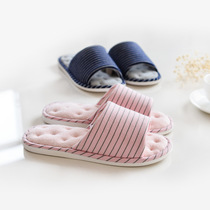 Spring and autumn slippers Japanese cotton home shoes womens wooden floor waterproof non-slip couples home slippers stripes non-slip