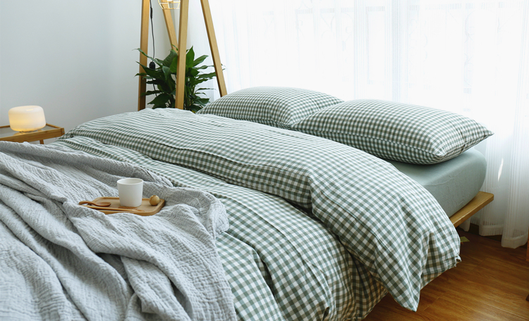 Bông rửa bốn mảnh bông đơn giản màu kẻ sọc sọc giường bông quilt quilt trải giường trải giường 笠
