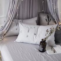 Minimalist all-cotton washed cotton pillowcase Nordic embroidery Constellation Pure Cotton Single Pillowcase 48 * 74cm bedding