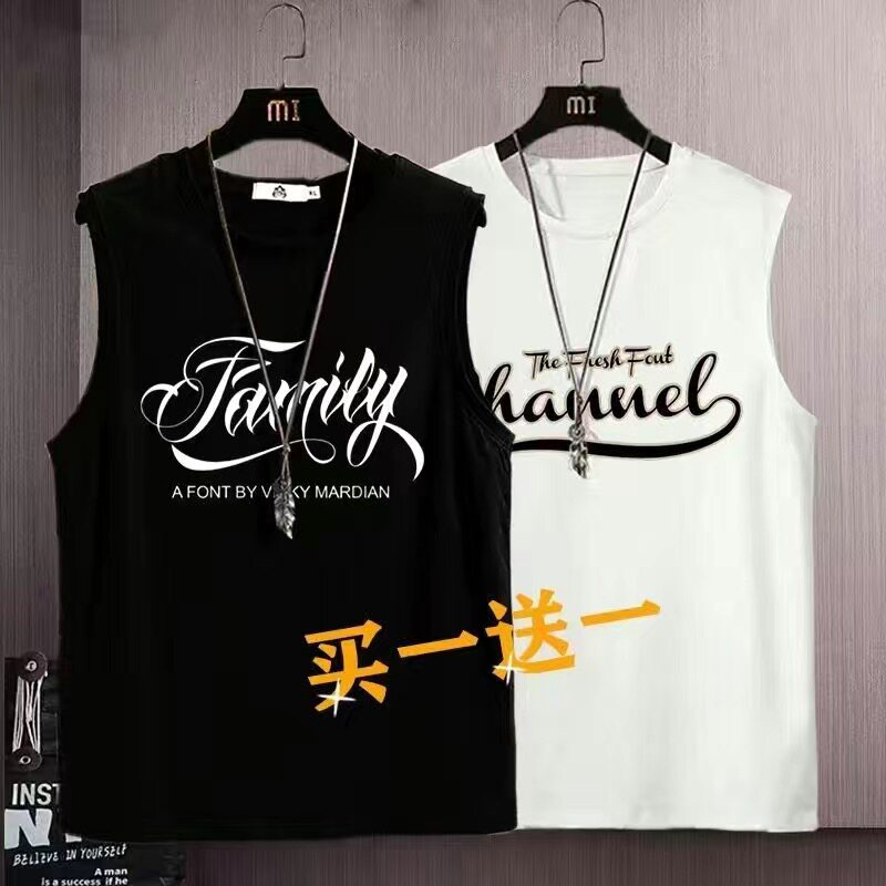 Summer large-sized trendy brand casual tank tops for men, loose sleeveless T-shirts for both men and women, 2/1 piece