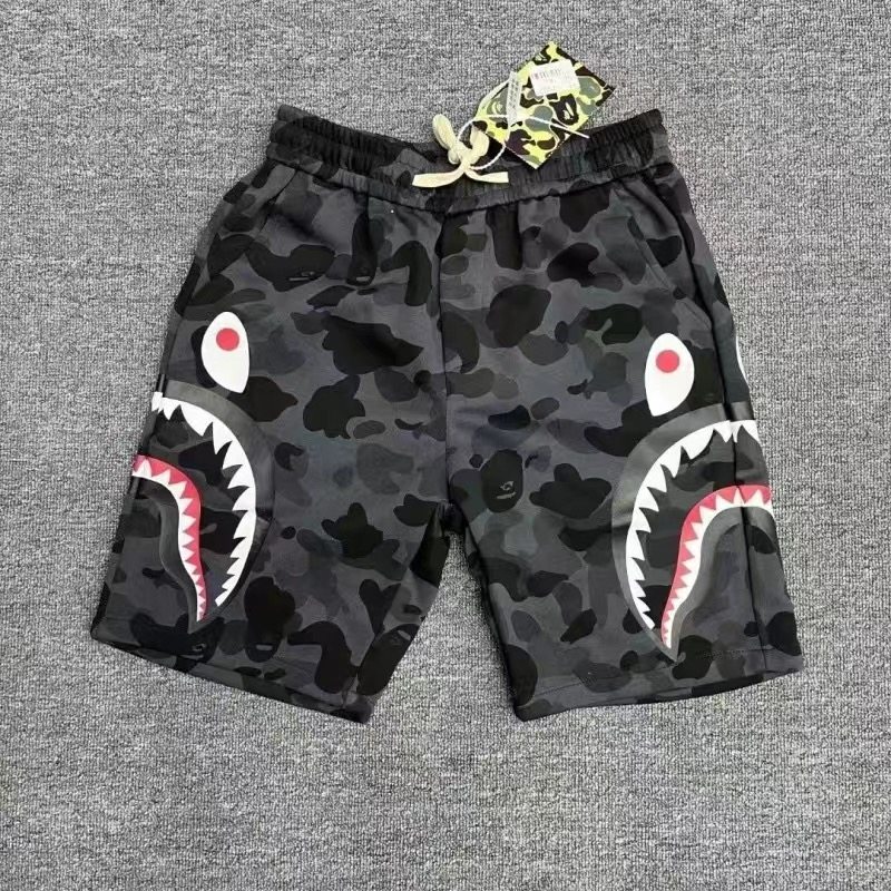 夏季爆款日系潮牌鲨鱼头短裤印花迷彩印花男女情侣宽松休闲五分裤