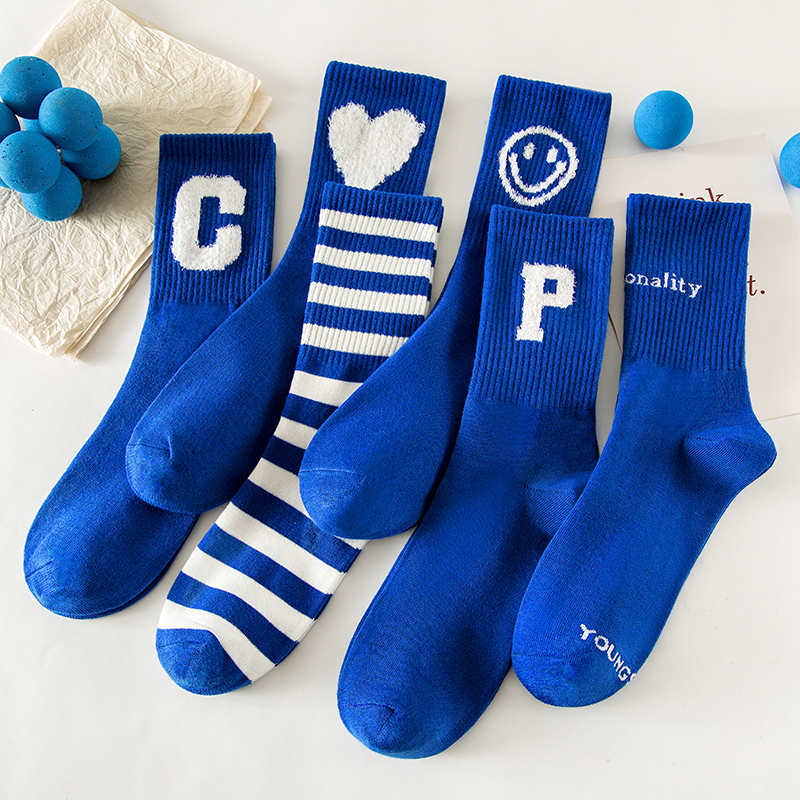 Klein Blue Socks for Women, Mid-Calf Socks, Korean Style, Spring Couple Style, High-Top Sports Socks, Royal Blue Men's Socks, Trendy on Instagram