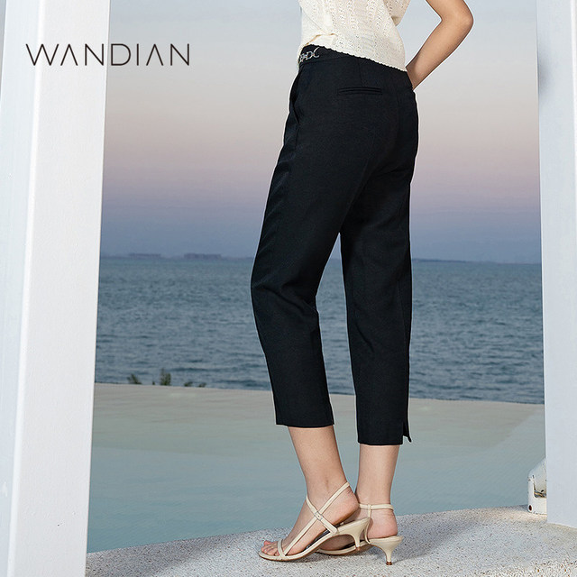 ກາງເກງ Wandian ສີດໍາ tapered pants summer ໃຫມ່ຂອງແມ່ຍິງ elegant pencil pants trousers ສີແຂງ 1232P29RS5YX