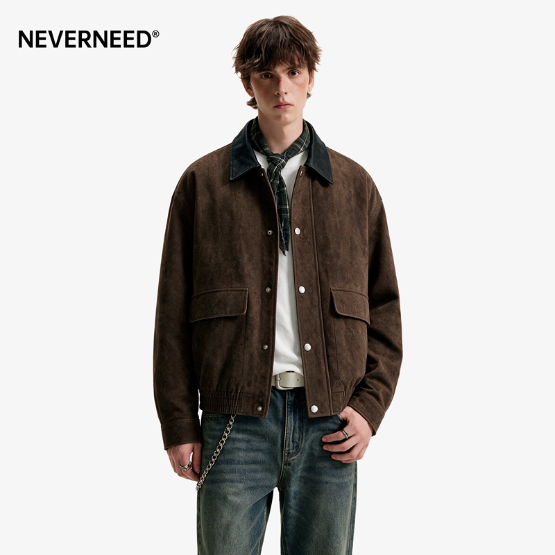 Neverneed Retro Pu Leather Lapel Work Jacket for Men and Women, Autumn American-Style Cleanfit Couple's Jacket