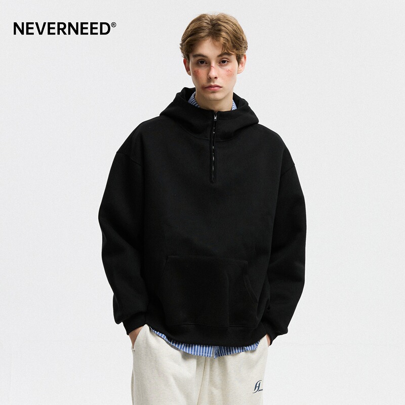 Neverneed 400g Heavyweight Half-Zip Hoodie for Men and Women, Autumn American Style Trendy Brand Loose Couple Hoodie Neverneed 400g Heavyweight Half-Zip Hoodie for Men and Women, Autumn American Style Trendy Brand Loose Couple Hoodie