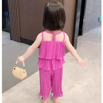 Girls fashion suit foreign fashion fashion summer 2021 Korean version of net red baby Summer wear wide leg pants chiffon two-piece tide